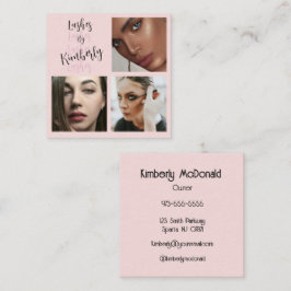 Elegante Blush Roze Zwarte Script 3 Foto Wimpers Vierkante Visitekaartje