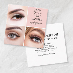 Elegante Blush Roze Zwarte Script 3 Foto Wimpers Vierkante Visitekaartje