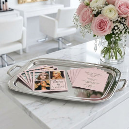 Elegante Blush Roze Zwarte Script 3 Foto Wimpers Vierkante Visitekaartje
