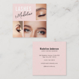 Elegante Blush Roze Zwarte Script 3 Foto Wimpers Vierkante Visitekaartje