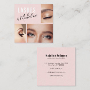 Elegante Blush Roze Zwarte Script 3 Foto Wimpers Vierkante Visitekaartje