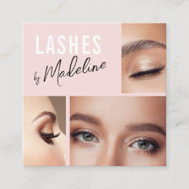 Elegante Blush Roze Zwarte Script 3 Foto Wimpers Vierkante Visitekaartje