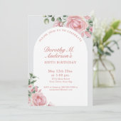 Elegante Blush Rozen 100ste verjaardagsfeest Kaart (Staand voorkant)