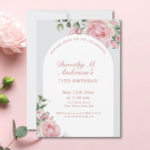 Elegante Blush Rozen 75ste Verjaardagsfeest Kaart
