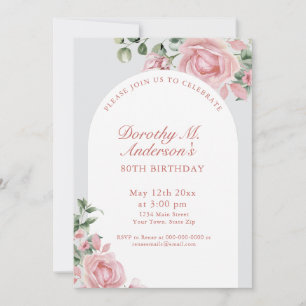 Elegante Blush Rozen 80ste verjaardagsfeestje Kaart