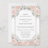 Elegante Blush Rozen Bloemen Zilveren Huwelijk Kaart (Voorkant)