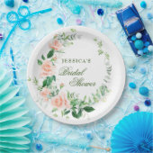 Elegante Blush Rozen Bloemrijke Groen Bruids Bruil Papieren Bordje (Feest)