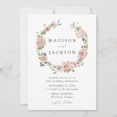 Elegante Blush Rozen en Green Wreath Bruiloft Kaart (Voorkant)