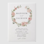 Elegante Blush Rozen en Green Wreath Bruiloft Vellum Uitnodigingen (Voorkant)