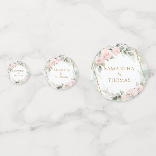 Elegante blush rozen groen goud schittert bruiloft confetti (Voorkanten)