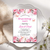Elegante Blush Rozen Vlinders Housewarming Party Kaart
