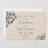 Elegante Blush & Sage Bloemen Huwelijk Save The Date (Voorkant)