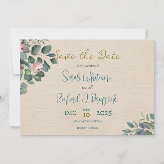 Elegante Blush & Sage Bloemen Huwelijk Save The Date (Voorkant)
