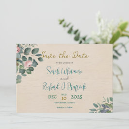 Elegante Blush & Sage Bloemen Huwelijk Save The Date