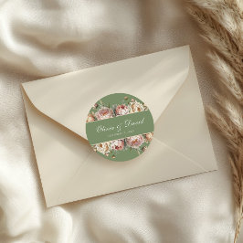 Elegante Blush Sage Green Pioenenbruiloft Ronde Sticker