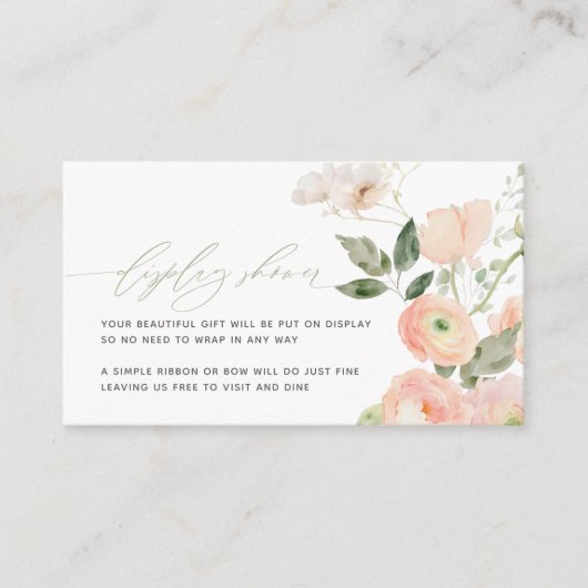 Elegante Blush & Sage Groene Bloemen Display Douch Informatiekaartje (Voorkant)