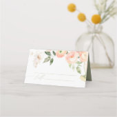 Elegante Blush & Sage Groene Bloemen Huwelijk Plaatskaartje (Voorkant)