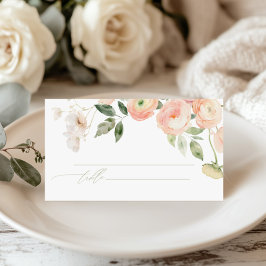 Elegante Blush & Sage Groene Bloemen Huwelijk Plaatskaartje