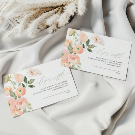 Elegante Blush & Sage Groene Bloemen Luier Raffle Informatiekaartje