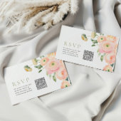 Elegante Blush & Sage Groene Bruiloft QR Code RSVP Informatiekaartje