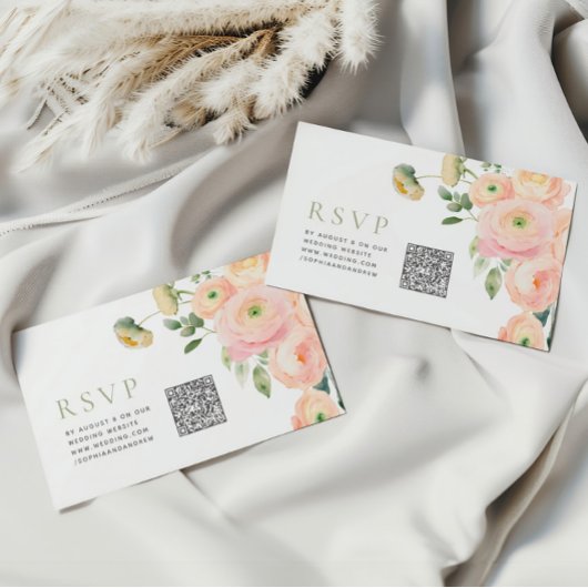 Elegante Blush & Sage Groene Bruiloft QR Code RSVP Informatiekaartje