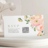 Elegante Blush & Sage Groene Bruiloft QR Code RSVP Informatiekaartje