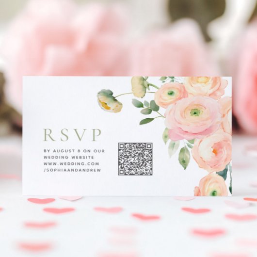 Elegante Blush & Sage Groene Bruiloft QR Code RSVP Informatiekaartje