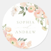Elegante Blush & Sage Groene Bruiloft Ronde Sticker (Voorkant)