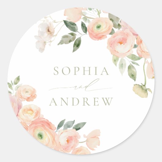 Elegante Blush & Sage Groene Bruiloft Ronde Sticker (Voorkant)