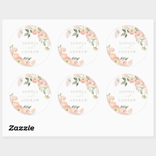 Elegante Blush & Sage Groene Bruiloft Ronde Sticker (Vel)