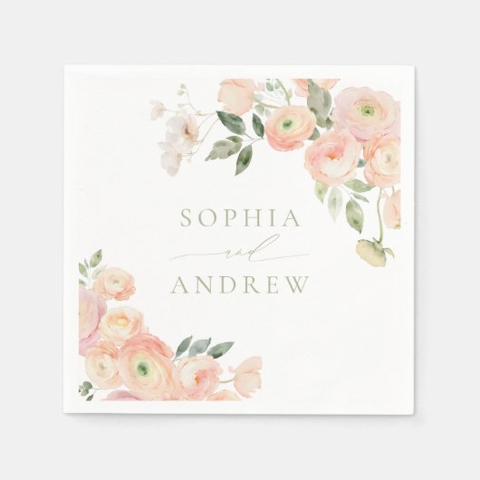 Elegante Blush & Sage Groene Huwelijksservetten Servet (Voorkant)