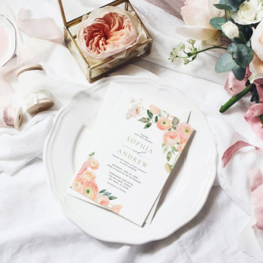 Elegante Blush & Sage Groene Huwelijksuitnodiging Kaart