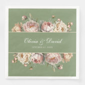 Elegante Blush Sage Groene pioenen Papier servet (Voorkant)