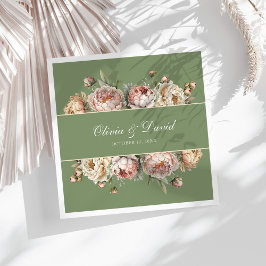 Elegante Blush Sage Groene pioenen Papier servet