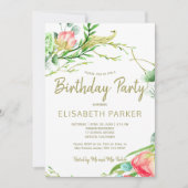 Elegante blush sage tuin rozen verjaardagsfeestje kaart (Voorkant)