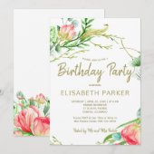 Elegante blush sage tuin rozen verjaardagsfeestje kaart (Voorkant / Achterkant)