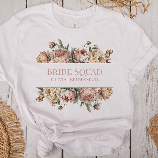 Elegante Blush Stof Roze Pioenrozen Bruidsmeisjes T-shirt