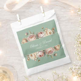 Elegante Blush Stof Roze Pioenrozen Zachtgroene Sa Bedankzakje