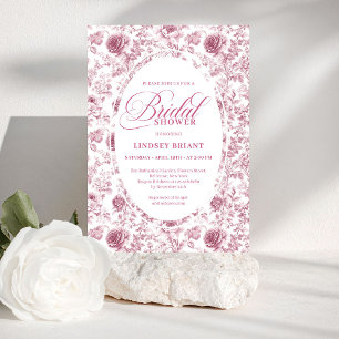 Elegante Blush Stof Roze Toile Bruidsfeest Uitnodi Kaart