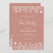 Elegante Blush Tea Party Verjaardag Kaart (Voorkant / Achterkant)