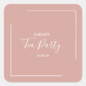 Elegante Blush Tea Party Verjaardag Vierkante Sticker (Voorkant)