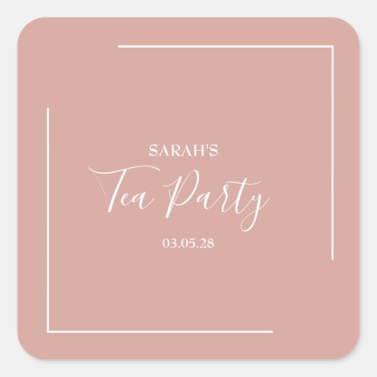 Elegante Blush Tea Party Verjaardag Vierkante Sticker (Voorkant)
