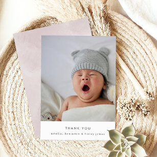 Elegante Blush Textuur Minimale Eenvoudige Baby Fo Bedankkaart