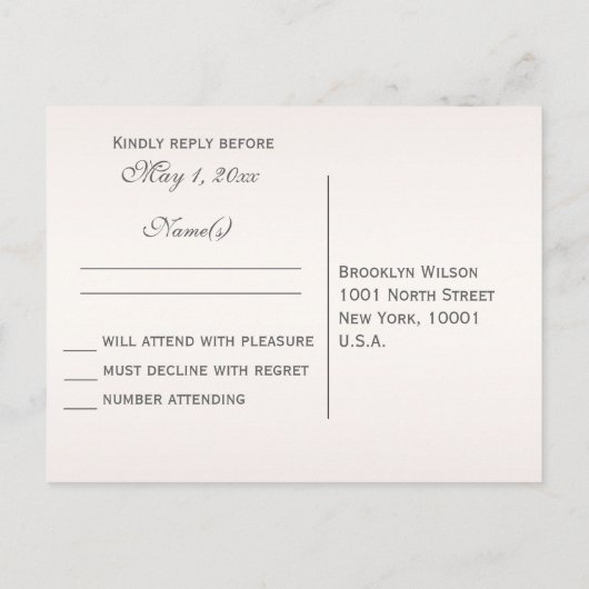 Elegante Blush Trouw RSVP-briefkaarten Uitnodiging Briefkaart (Achterkant)
