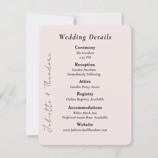 Elegante Blush Trouwdetails Kaart (Voorkant)