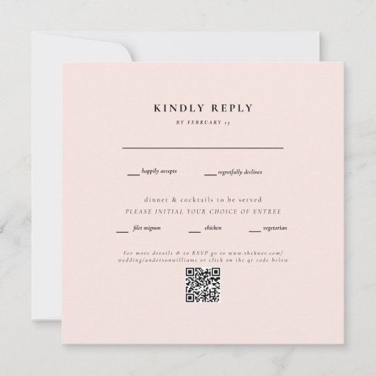Elegante Blush Vierkante Trouw QR Code RSVP (Voorkant)