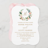 Elegante Blush Watercolor Bloemige Monogram Bruilo Kaart (Voorkant / Achterkant)