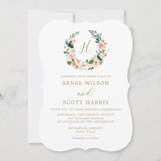 Elegante Blush Watercolor Bloemige Monogram Bruilo Kaart (Voorkant)