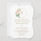Elegante Blush Watercolor Bloemige Monogram Bruilo Kaart (Voorkant)