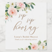 Elegante Blush Waterverf Bloemachtige Sip Sip Hoor Wijn Etiket (Enkel label)